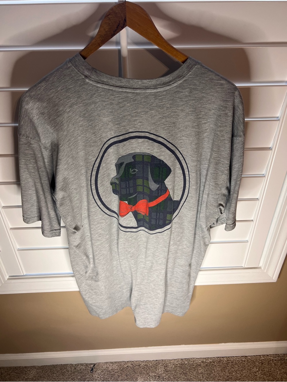 Southern Proper Heather Gray Tee with Plaid Dog and Red Bowtie